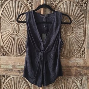 Bcbg tank top- subtle black animal print tank with a front twist